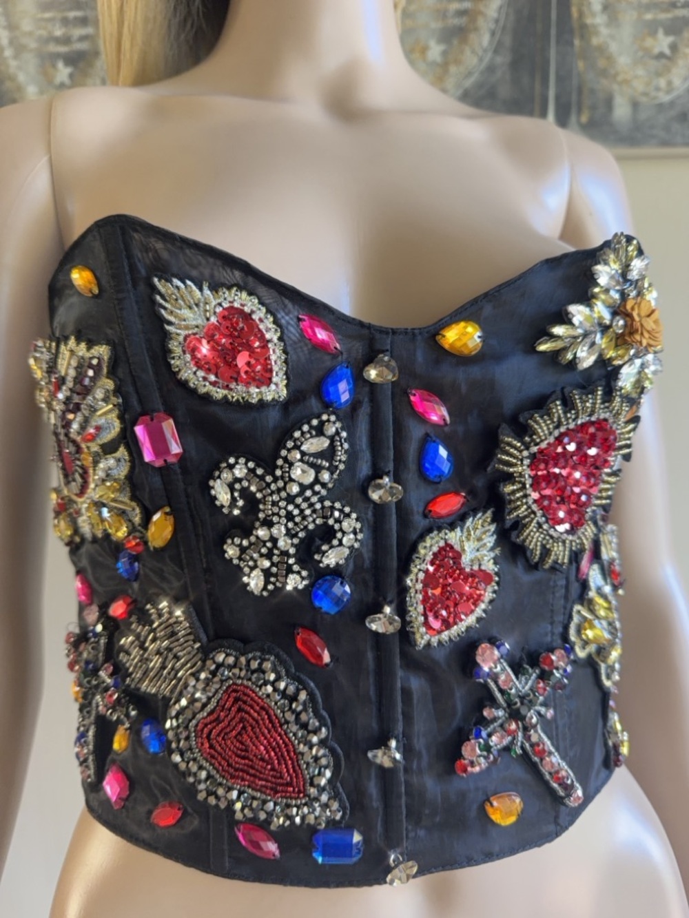 Embellished Black Beaded Corset Top